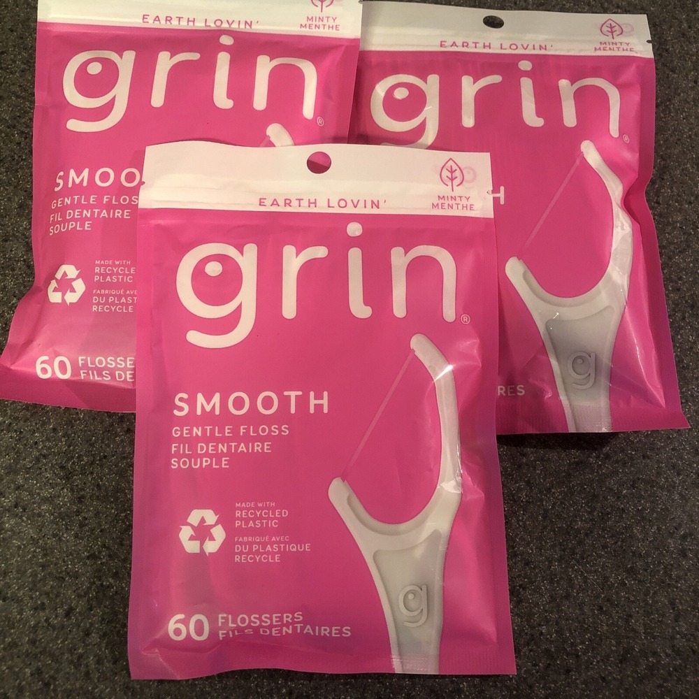 Dental Floss Earth Lovin Grin Smooth Gentle  Tape 3 Packs Pink 180